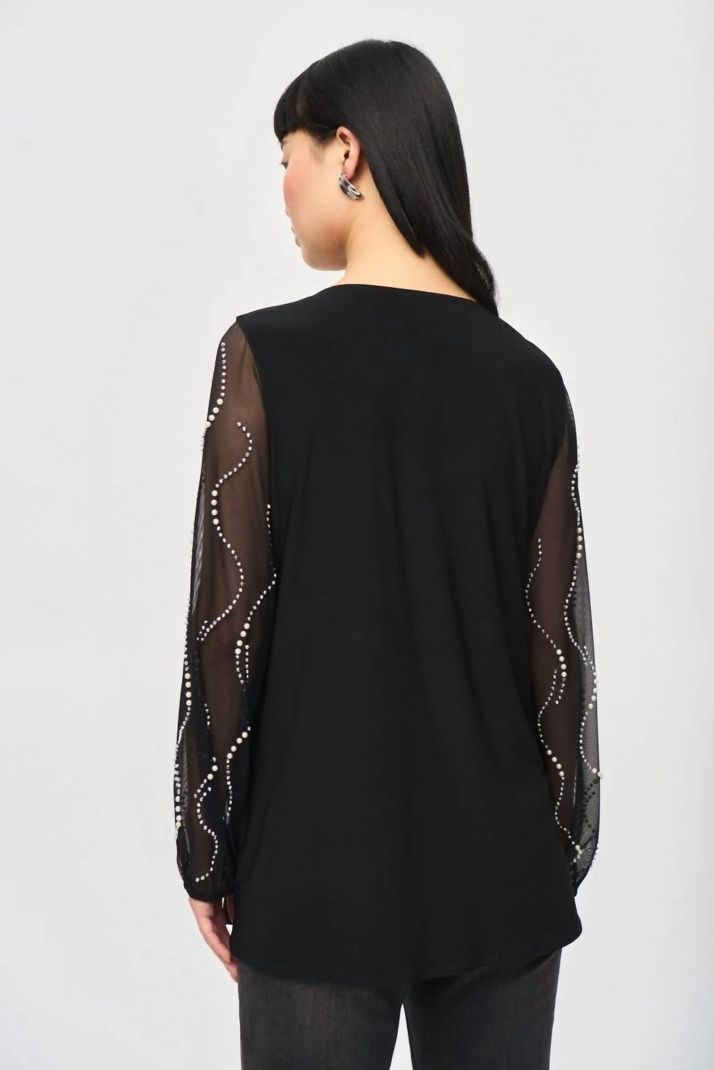 Joseph Ribkoff - Embellished Mesh Puff Sleeve Tunic