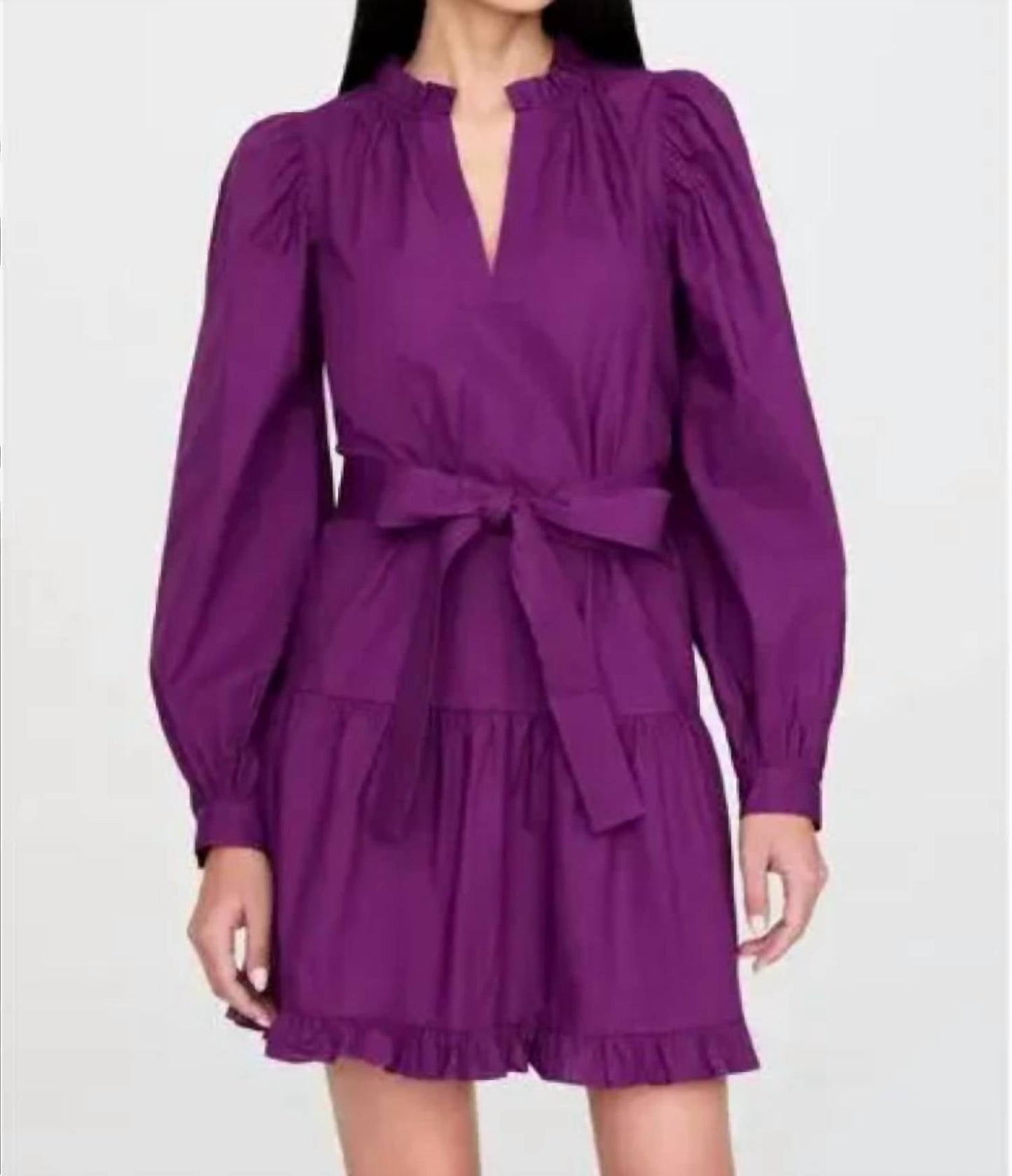 Marie Oliver - Purple Plum Nella Long Sleeve Dress With Ruffle Detail