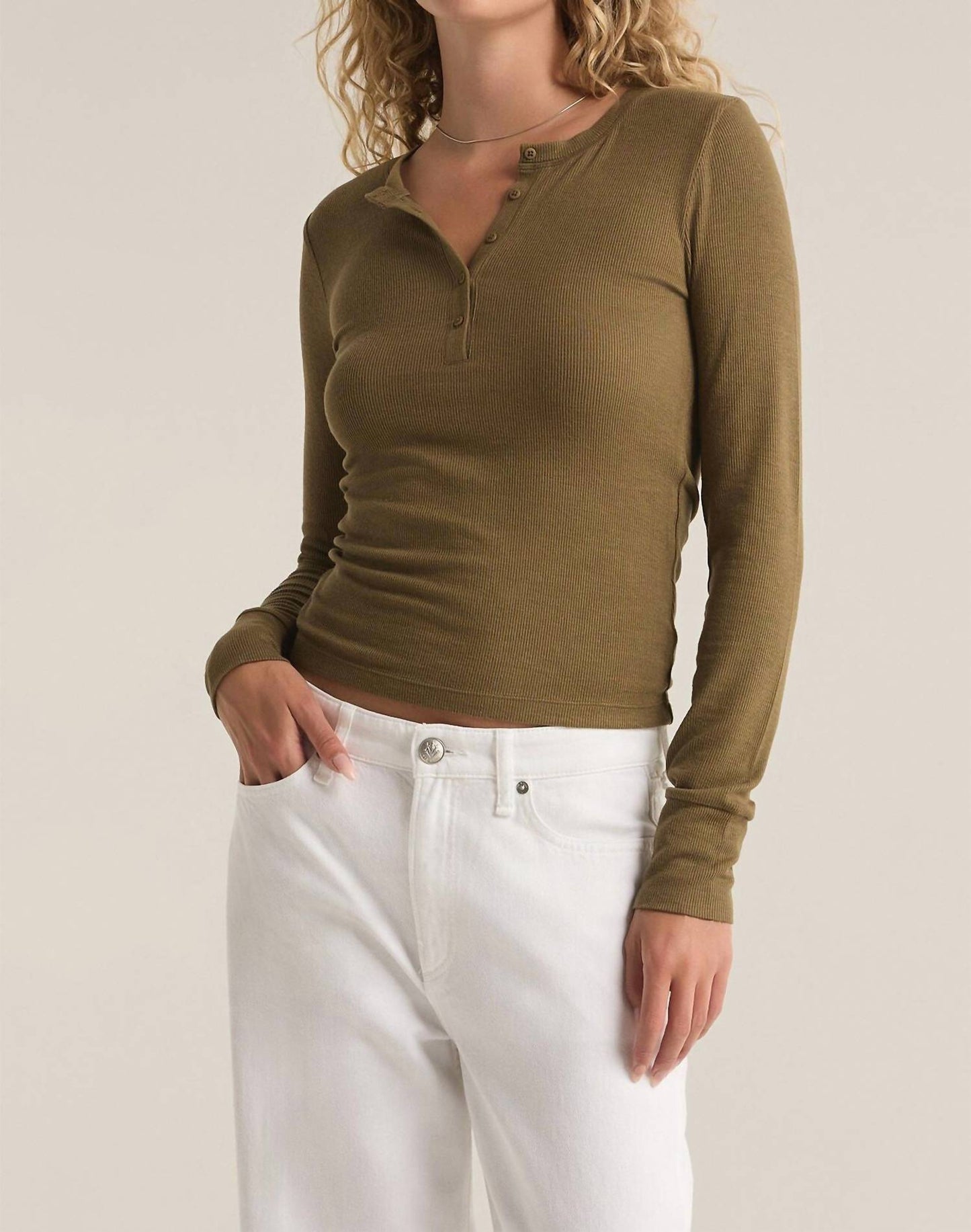 Z Supply - Scarlett Rib Henley Long Sleeve Top
