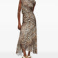 Ganni - Printed Marl Mesh Long Ruched Crossover Dress