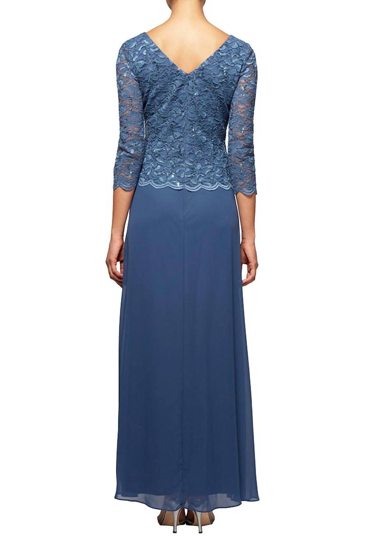 Alex Evenings - Petite Lace & Chiffon Gown With Scallop Edge Detail