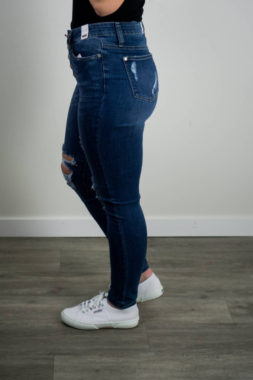 Judy Blue - Women's High Rise Button Fly Cuffed Skinny Jeans