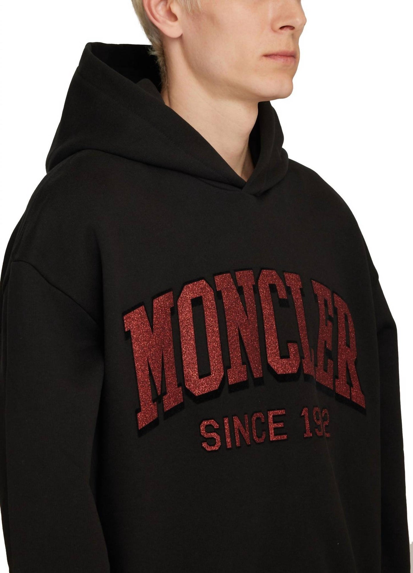 Moncler - Hooded with Red Glitter Logo Pullover Cotton Sweatshirt