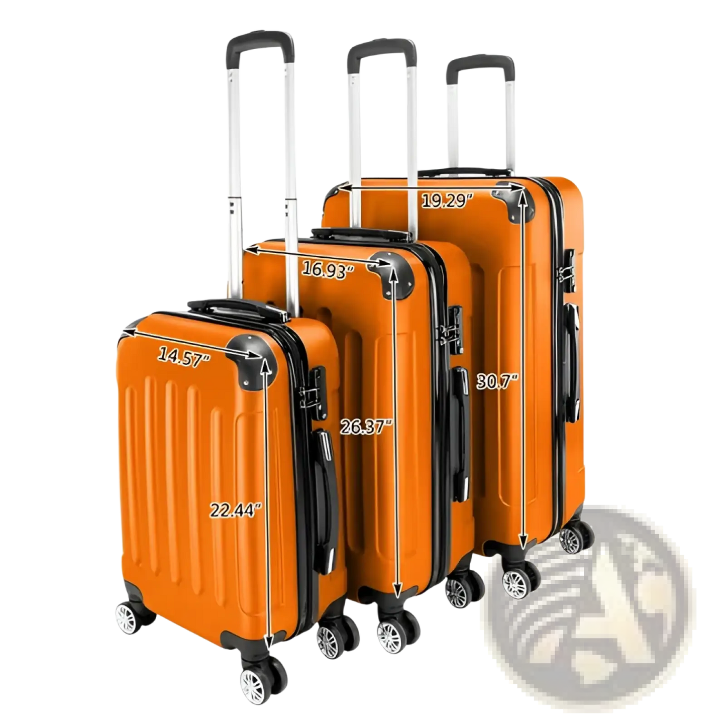 3-in-1 Lightweight Orange Abs Hard Shell Trolley Suitcase Set