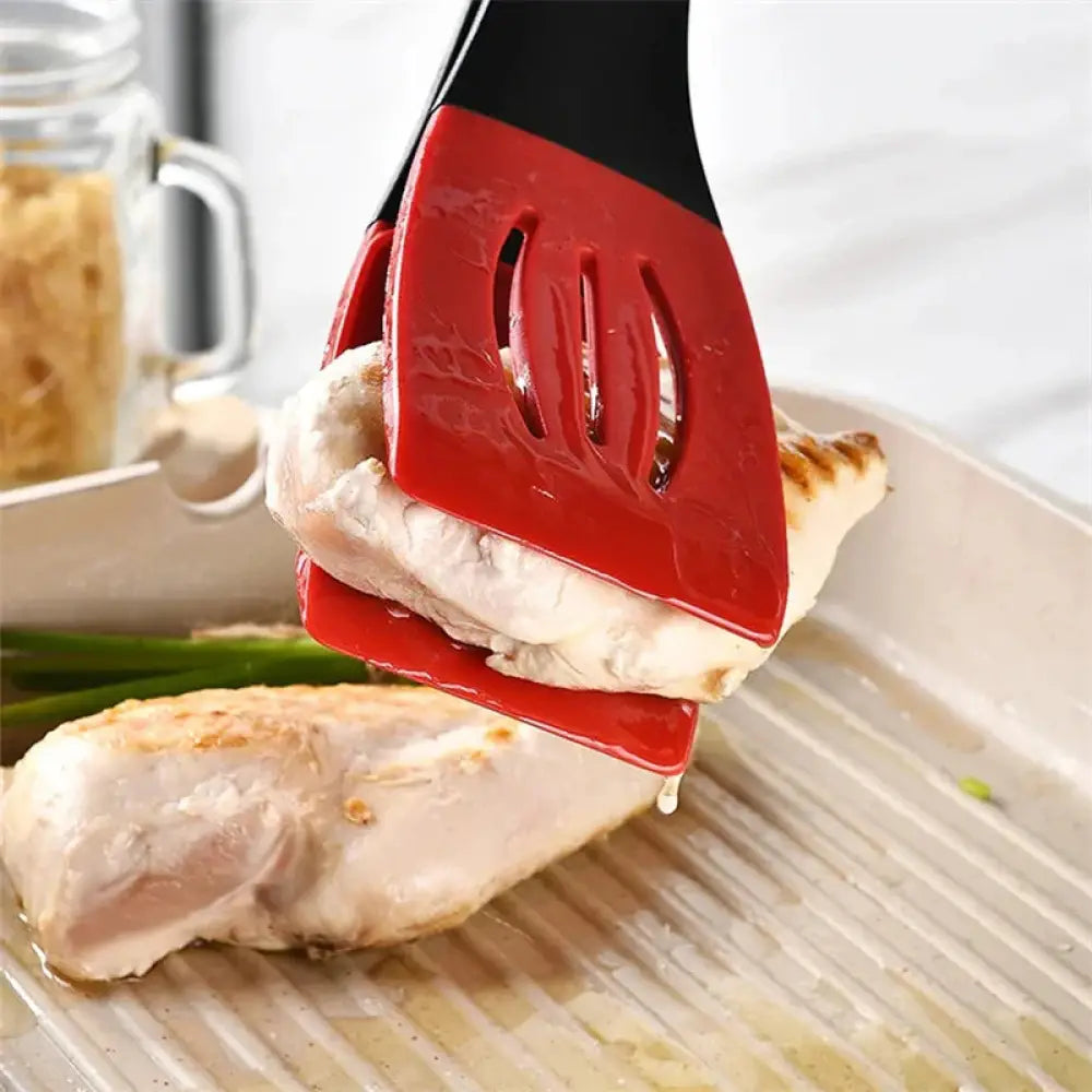 3-in-1 Silicone Slotted Spatula and Kitchen Tongs Clip