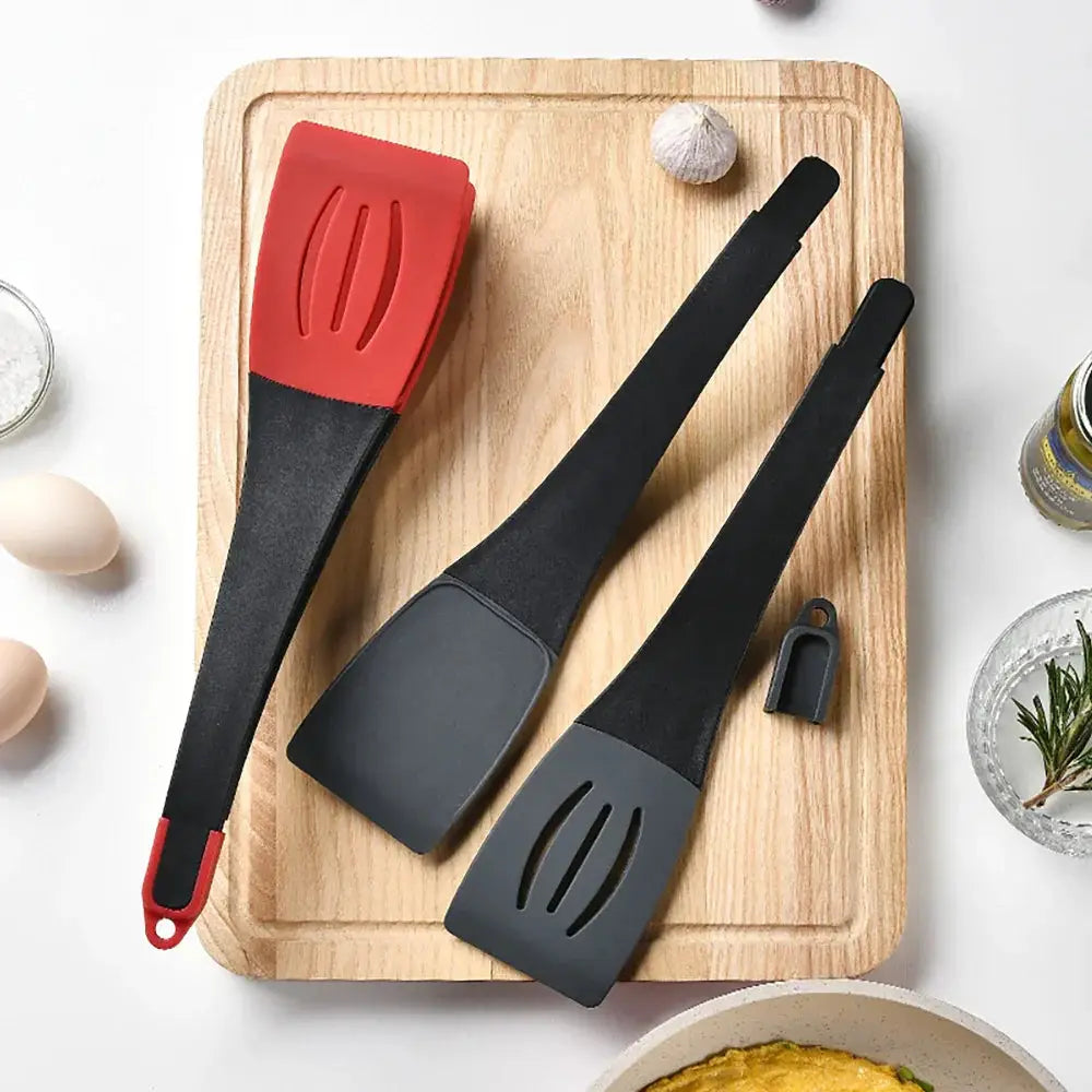 3-in-1 Silicone Slotted Spatula and Kitchen Tongs Clip