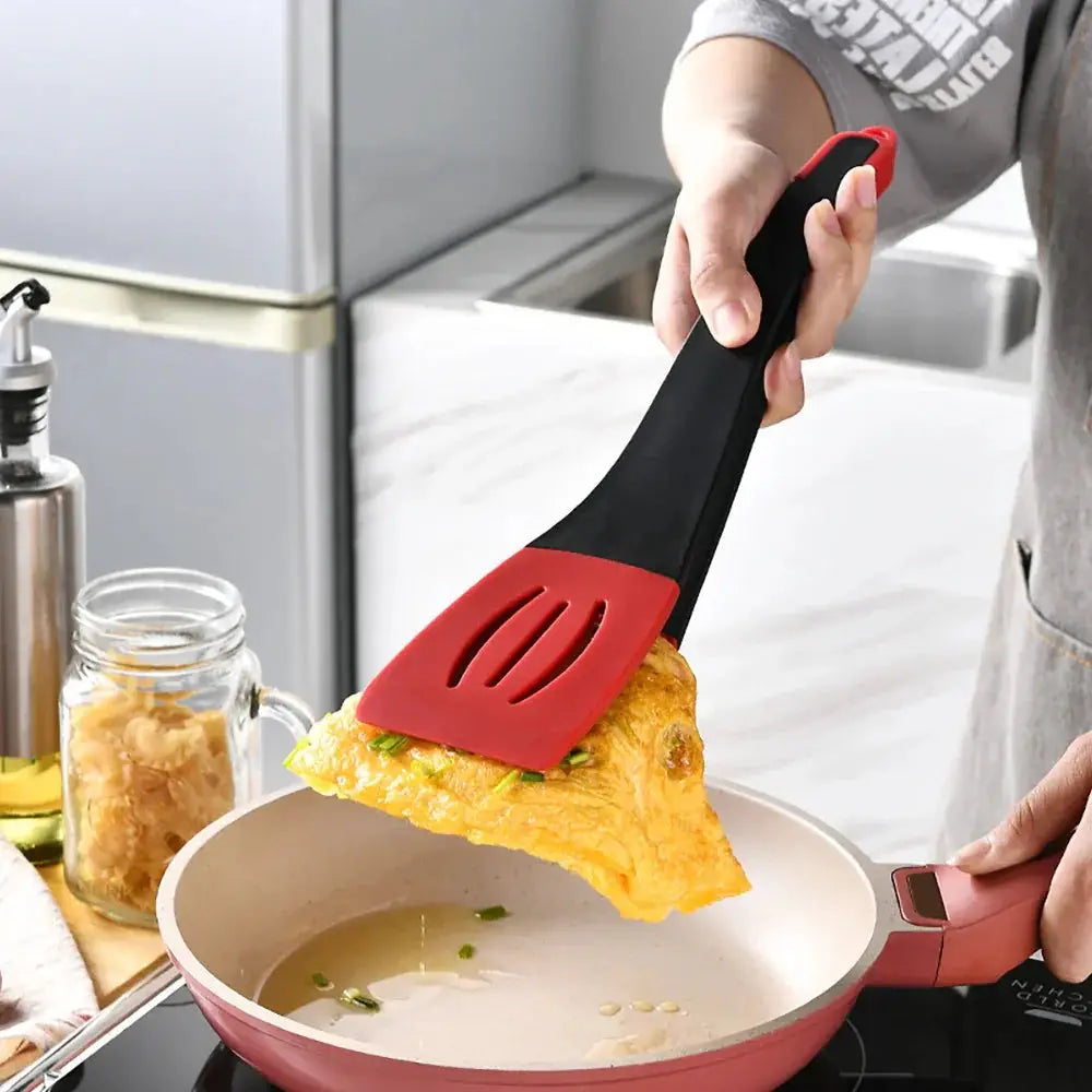 3-in-1 Silicone Slotted Spatula and Kitchen Tongs Clip