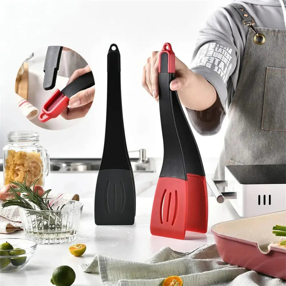 3-in-1 Silicone Slotted Spatula and Kitchen Tongs Clip