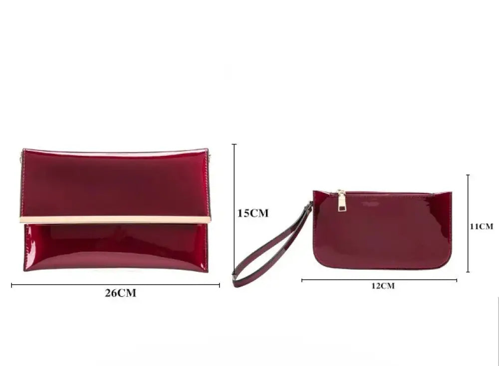 Premium 3-piece Crimson Leather Tote and Clutch Set