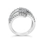 18K White Gold 1 3/4 Cttw Diamond Multi Crossover and Split Shank Cocktail Ring