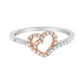 10K Rose Gold over .925 Sterling Silver 1/5 Cttw Diamond Two Tone Open Heart Promise or Fashion Ring (I-J Color, I2-I3 Clarity) - Size 6