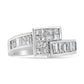 14K White Gold 1 1/2 Cttw Invisible-Set Princess and Channel-Set Baguette Diamond Geometric Bypass Ring Band (G-H Color, SI2-I1 Clarity) - Ring Size 7
