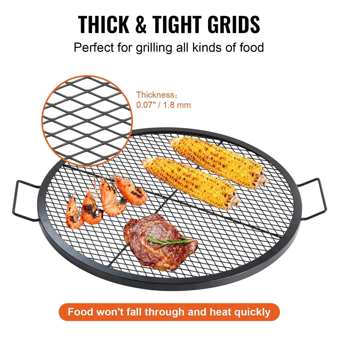 30 Inch Fire Pit Grill Grate Round Steel Cooking Mesh