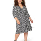 Leota's Curve Women Wrap 3/4 Sleeve Dress Zig Zag Black White