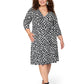 Leota's Curve Women Wrap 3/4 Sleeve Dress Zig Zag Black White