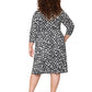 Leota's Curve Women Wrap 3/4 Sleeve Dress Zig Zag Black White