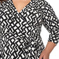 Leota's Curve Women Wrap 3/4 Sleeve Dress Zig Zag Black White