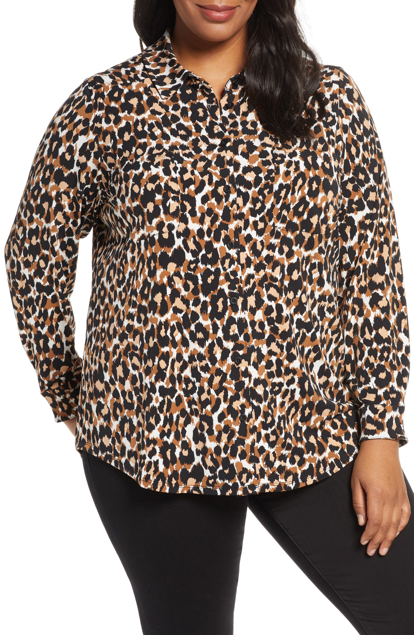 Leota Women's Jada Leopard Print Jersey Blouse Brown Size 1X