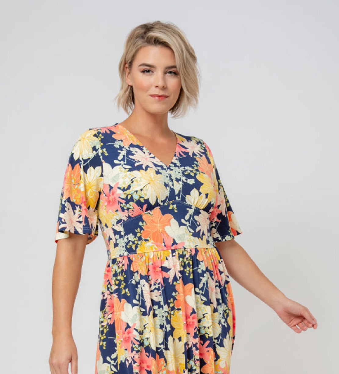 Leota Women's Zoe Floral Print Midi Dress Blue Size 2X