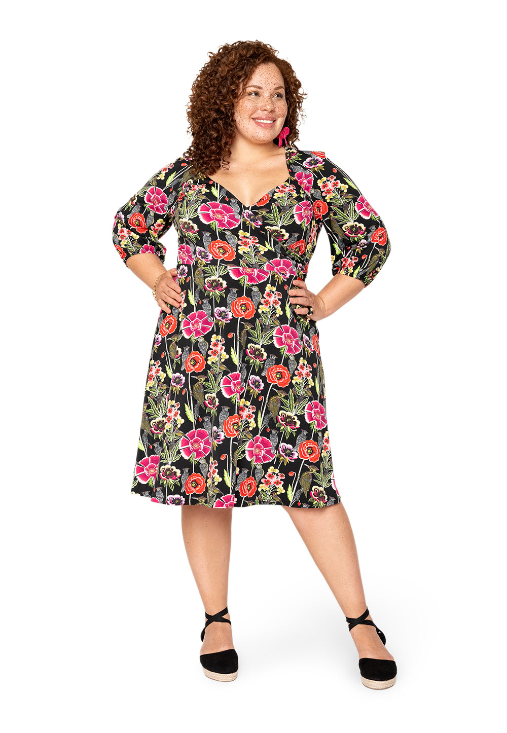 Leota Curve Sweetheart Becca Dress Garden Party Black Multi