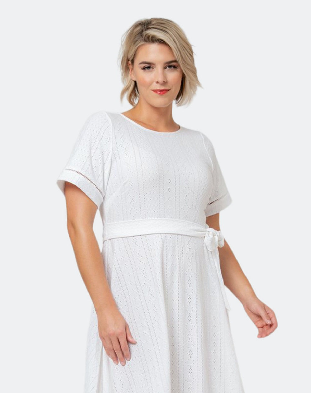 Leota Women's Genesis Eyelet Jersey Dress White Size 1X