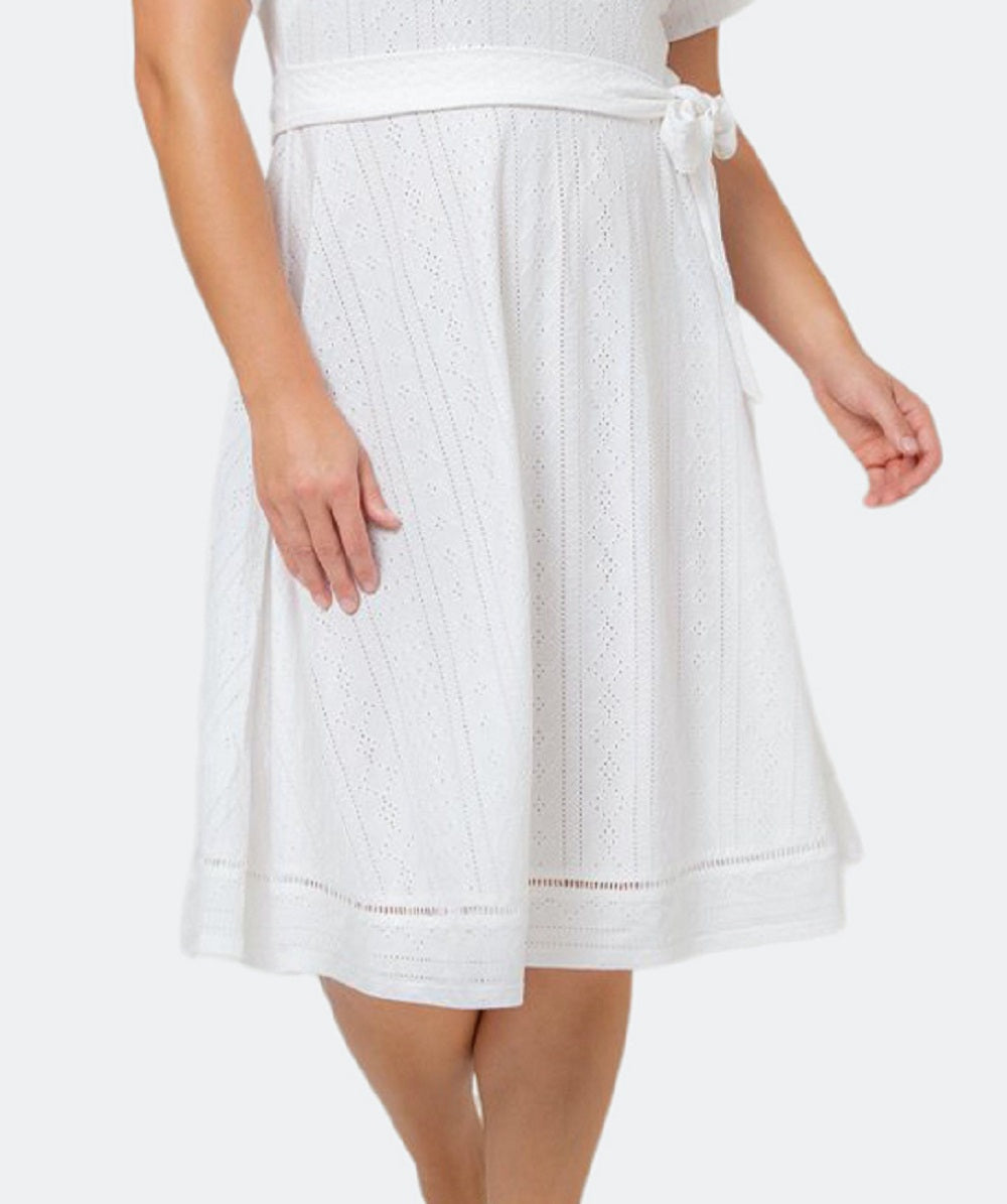 Leota Women's Genesis Eyelet Jersey Dress White Size 1X