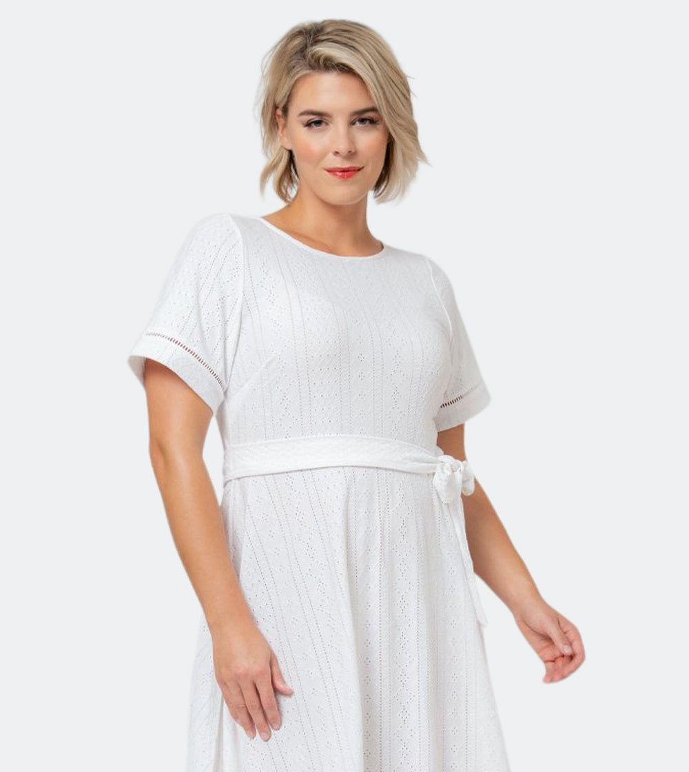 Leota Women's Genesis Eyelet Jersey Dress White Size 1X