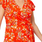 Leota Women's Monique Floral Jersey Faux Wrap Dress Orange Size 2X
