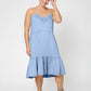 Leota Women's Esmeralda Embroidered Tiered Hem Cotton Chambray Sundress Blue Size 2X