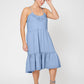 Leota Women's Esmeralda Embroidered Tiered Hem Cotton Chambray Sundress Blue Size 3X