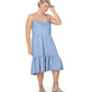 Leota Women's Esmeralda Embroidered Tiered Hem Cotton Chambray Sundress Blue Size 2X