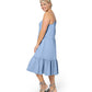 Leota Women's Esmeralda Embroidered Tiered Hem Cotton Chambray Sundress Blue Size 2X