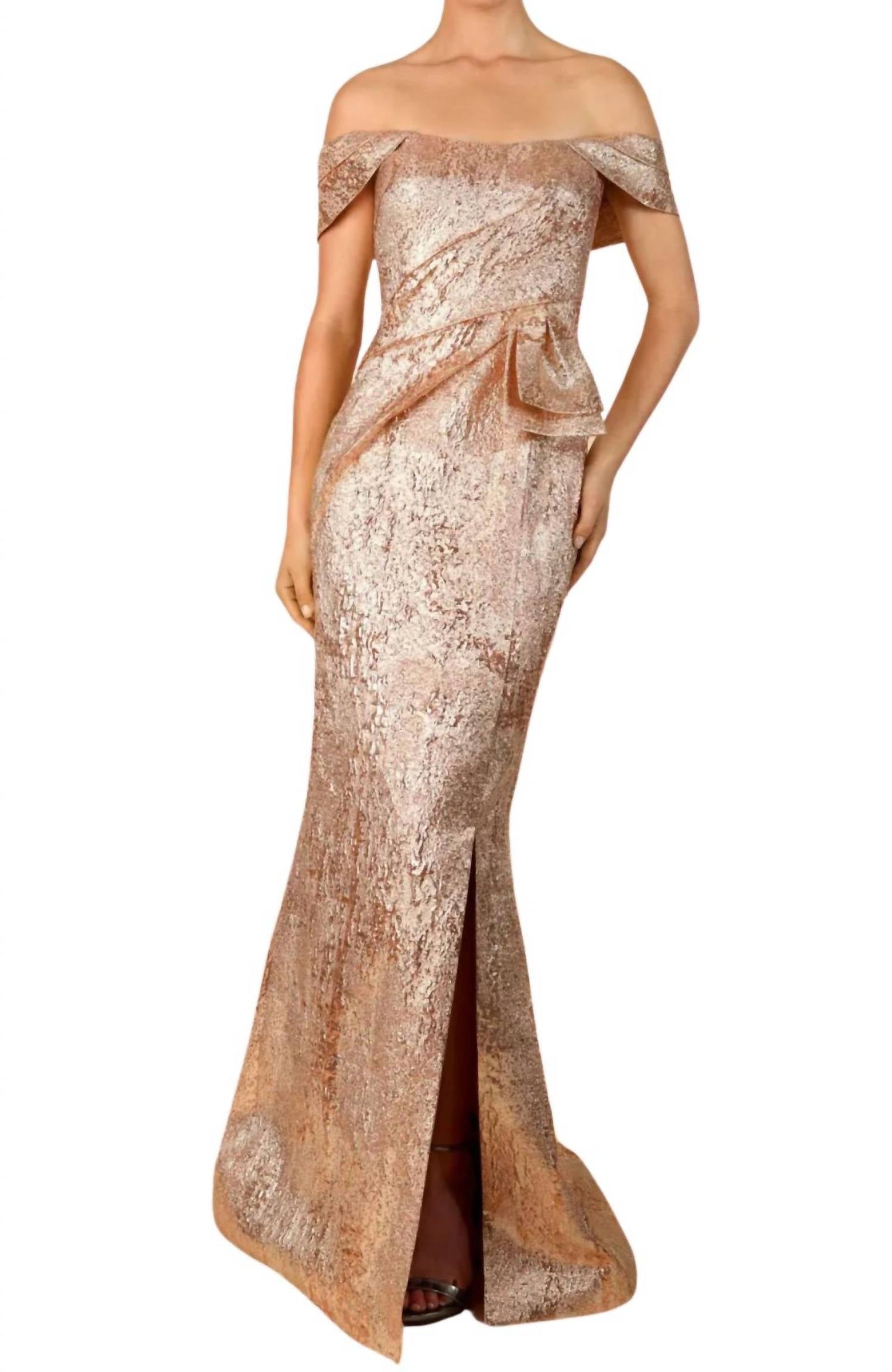 Janique - Off-shoulder Slit Gown