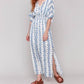 Charlie B - Printed Dolman Sleeve Maxi Dress With Side Slits