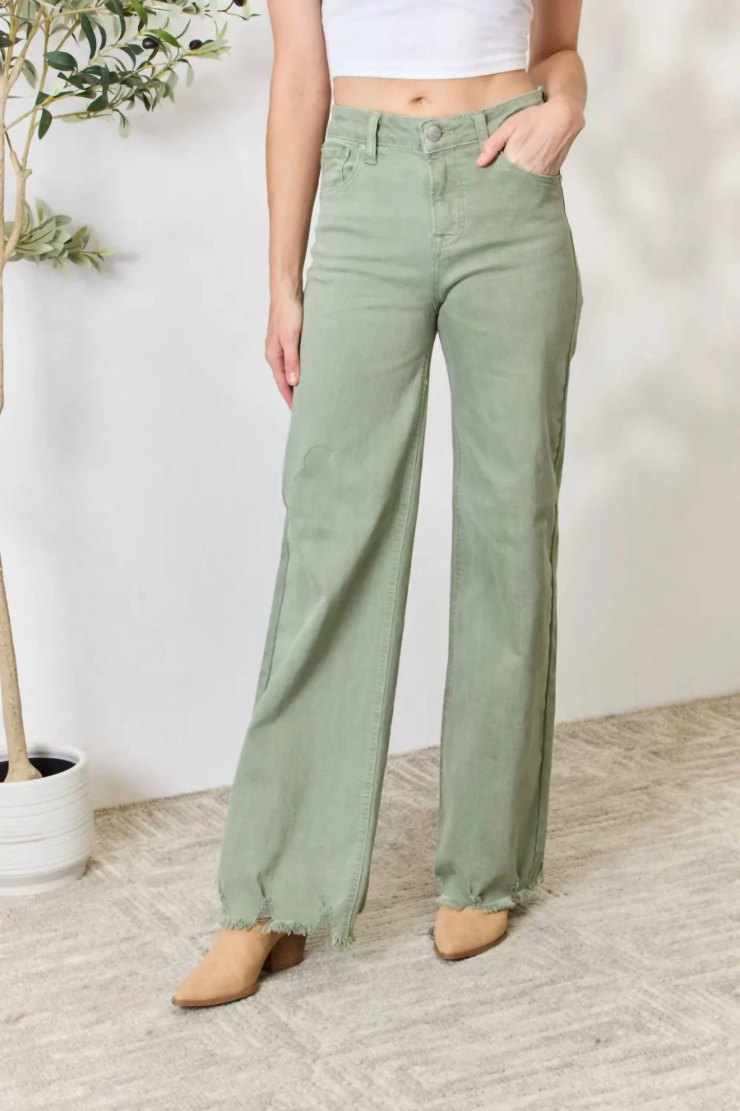 Risen - Women's Full Size Raw Hem Wide-leg Jeans
