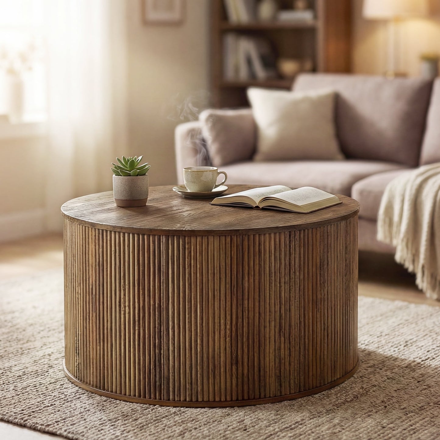 315 Round Solid Wood Coffee Table Rustic Modern Center Table