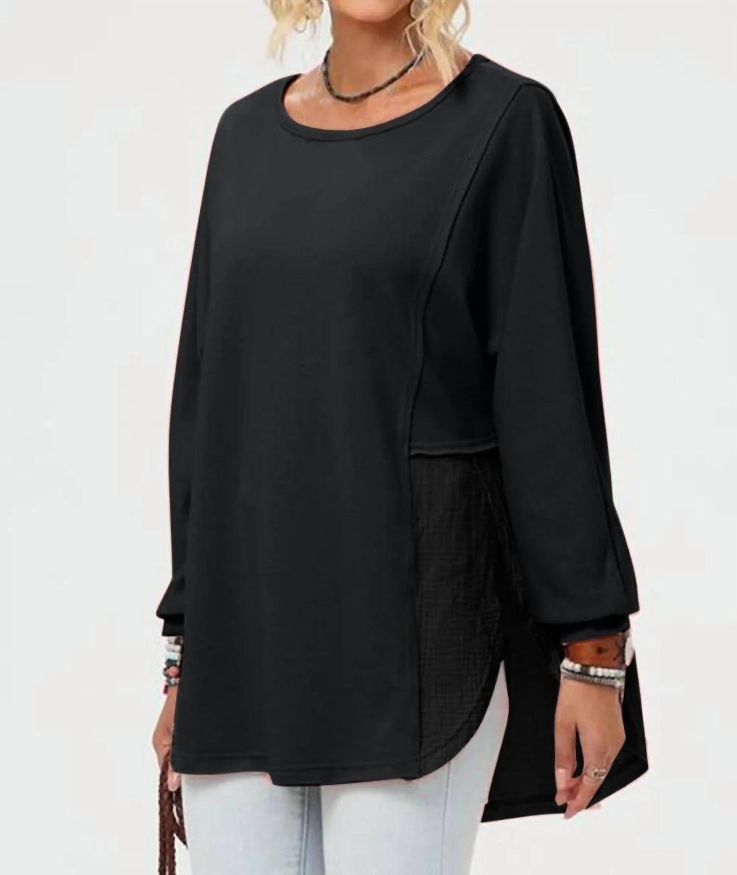 Double Take - Full Size Long Sleeve High-low T-shirt