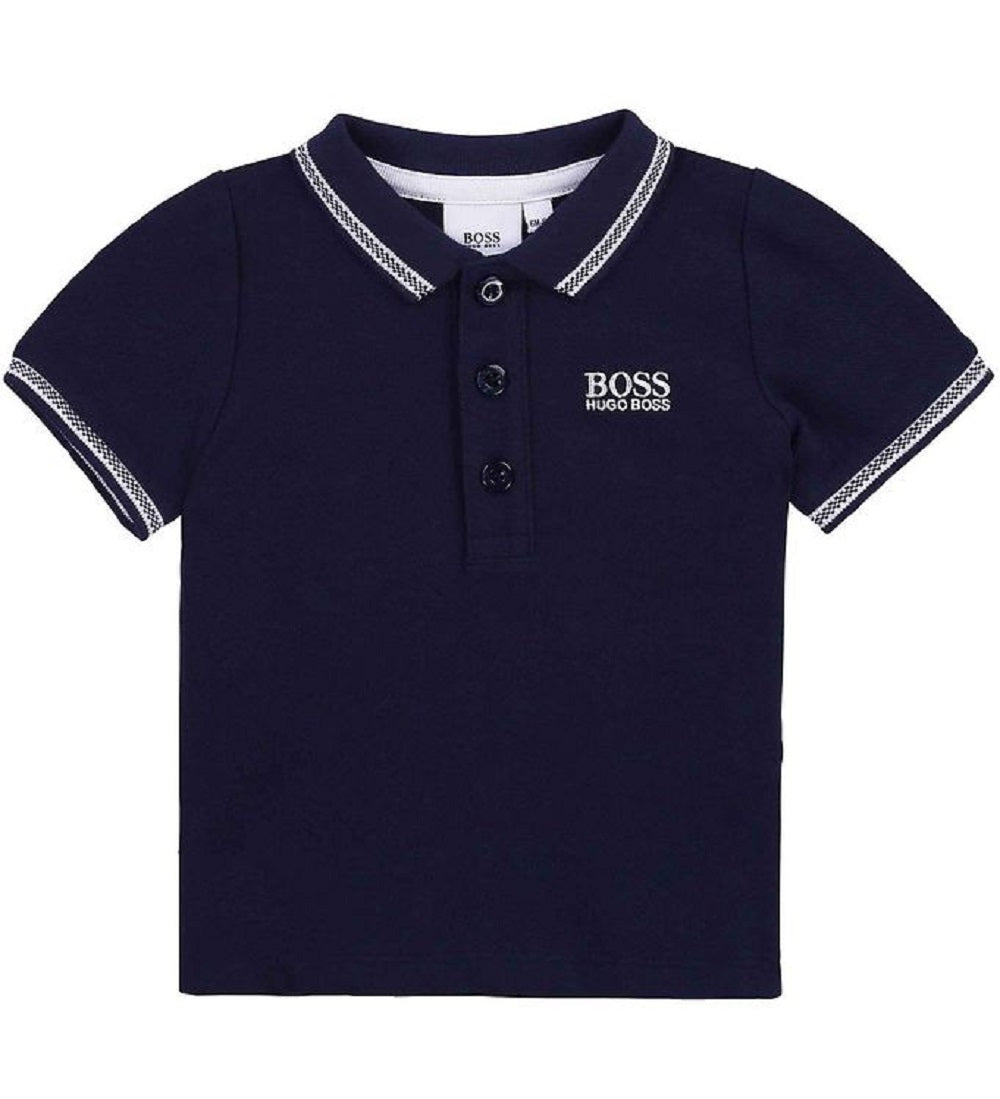 Hugo Boss Big Boy's Cotton Pique Logo Polo Shirt Blue Size 14