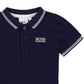 Hugo Boss Big Boy's Cotton Pique Logo Polo Shirt Blue Size 14