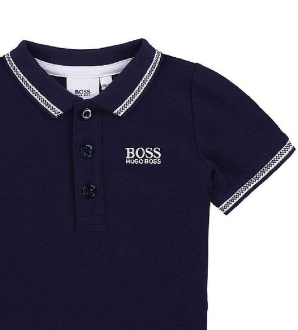 Hugo Boss Big Boy's Cotton Pique Logo Polo Shirt Blue Size 14