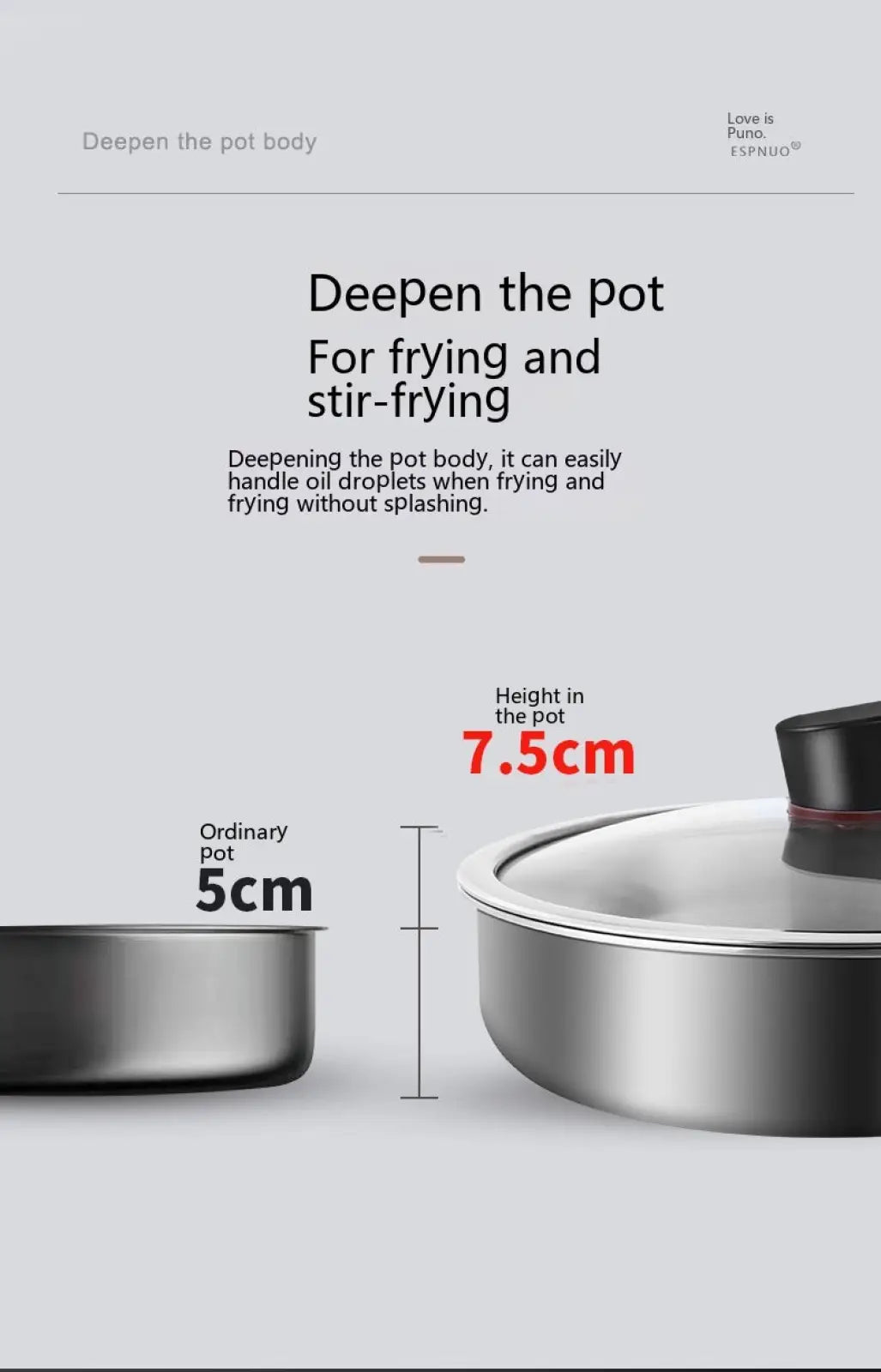 316l Stainless Steel Frying Pan with Glass Lid