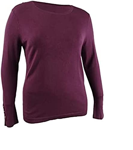 JM Collection Women's Button-Cuff Crewneck Sweater Purple Size 2 Extra Large