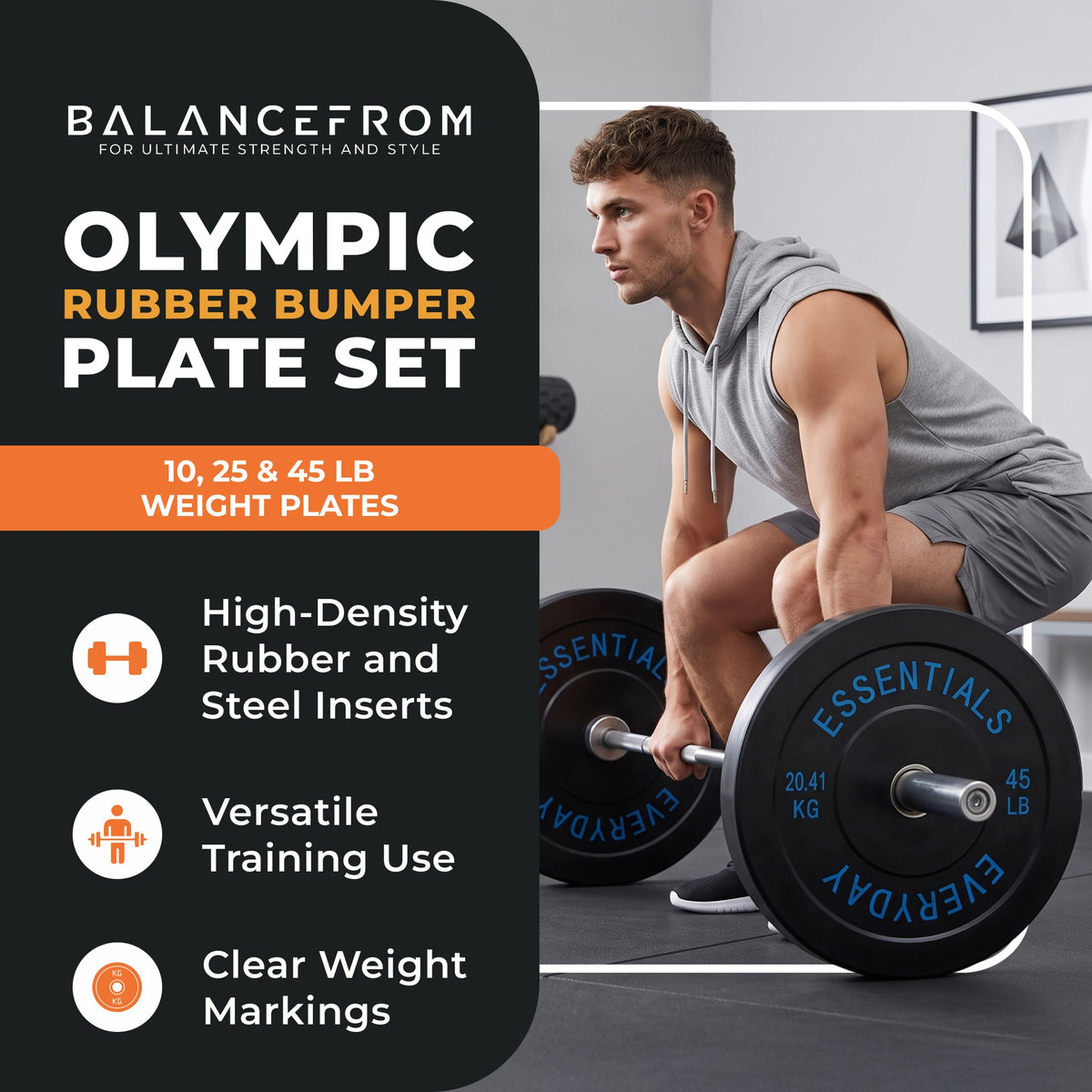 BalanceFrom Fitness 160 Pound Olympic Bumper Strength Training Weight Plate Set