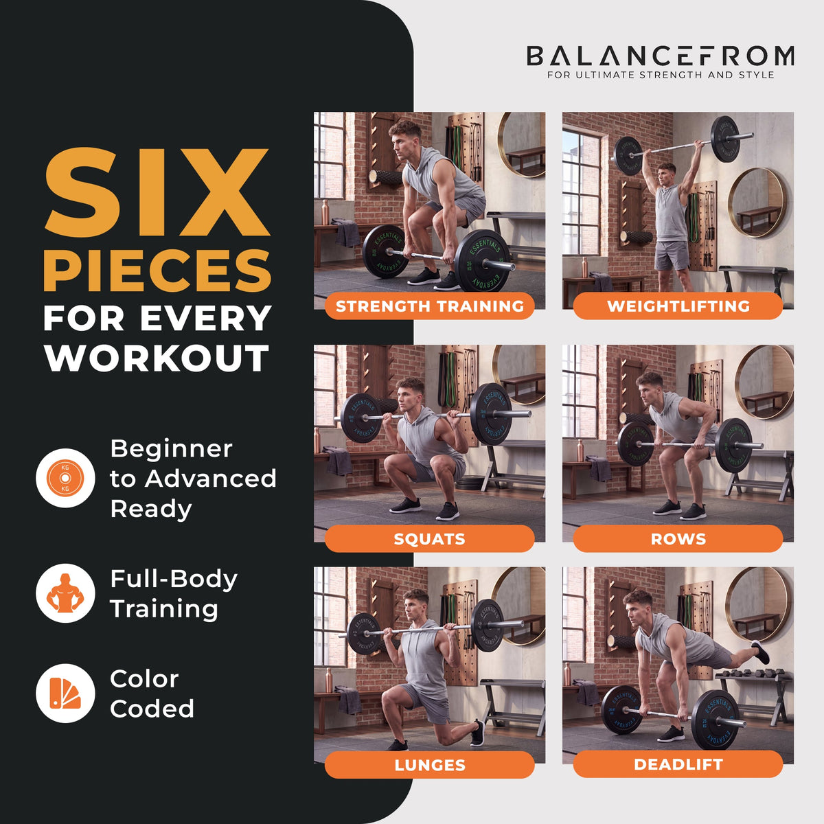 BalanceFrom Fitness 160 Pound Olympic Bumper Strength Training Weight Plate Set