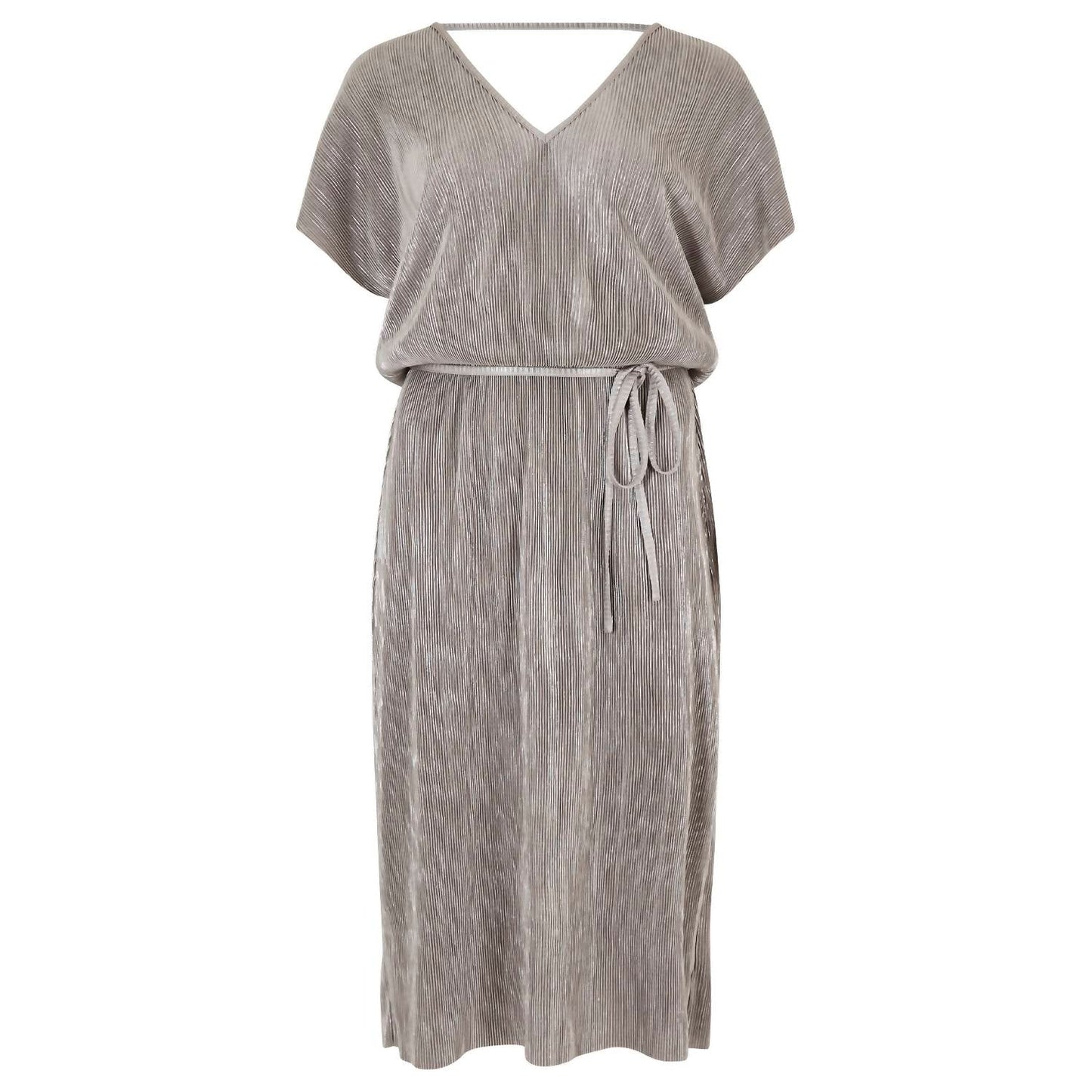 Apricot - Plisse V Neck Dress