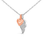 14K Rose Gold Plated Sterling Silver 1/10 Cttw Diamond Heart & Wing Pendant Necklace