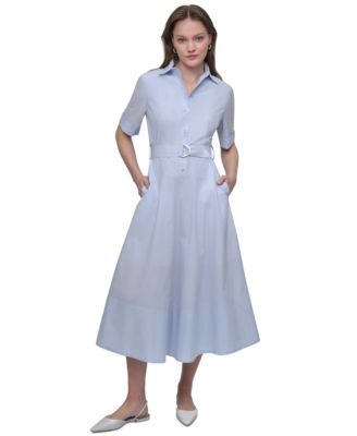 DKNY Jeans Womens Dropped Waist Button Front Collared Shirtdress