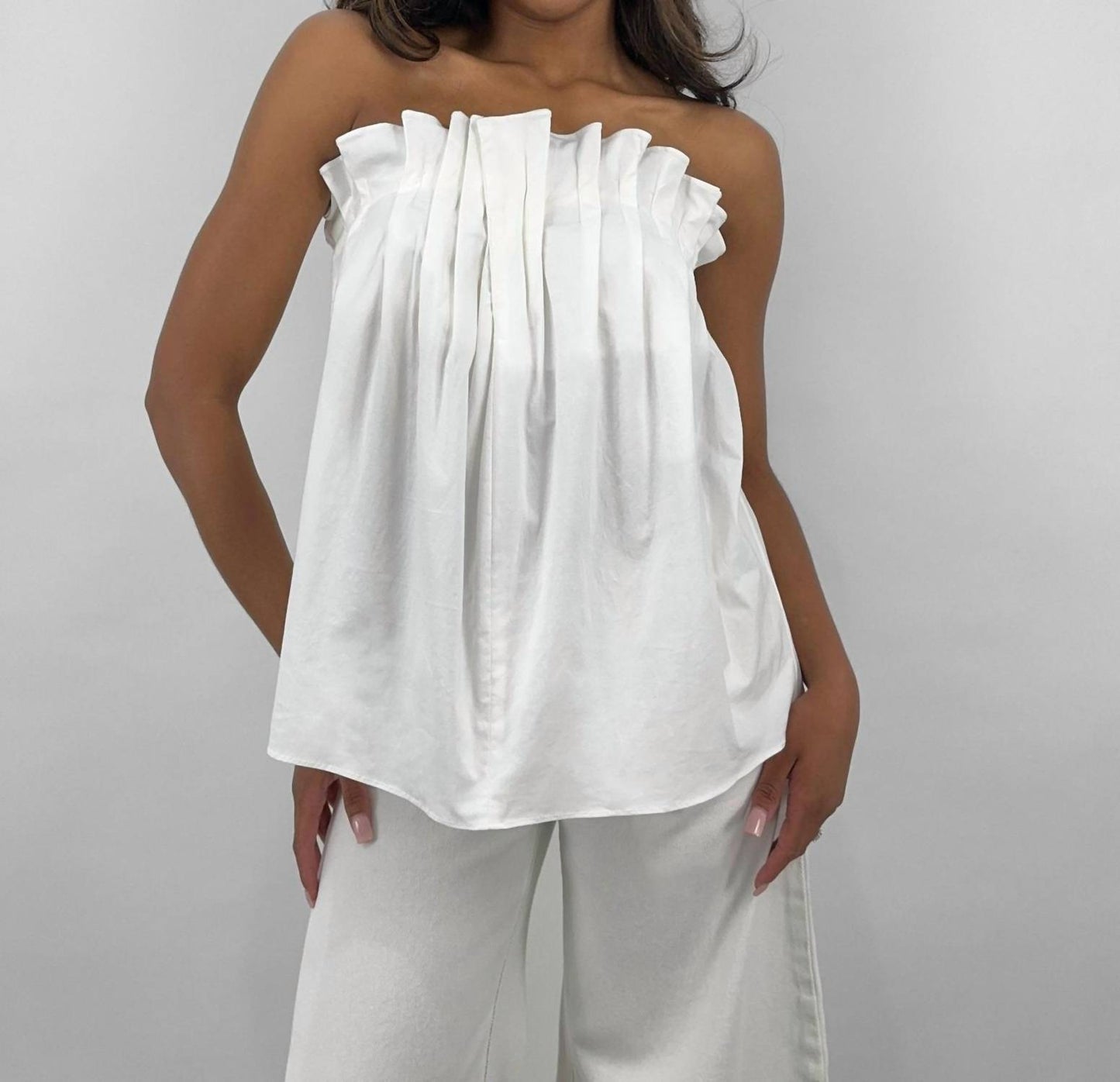 Blue Blush - Pleated Drape Strapless Top
