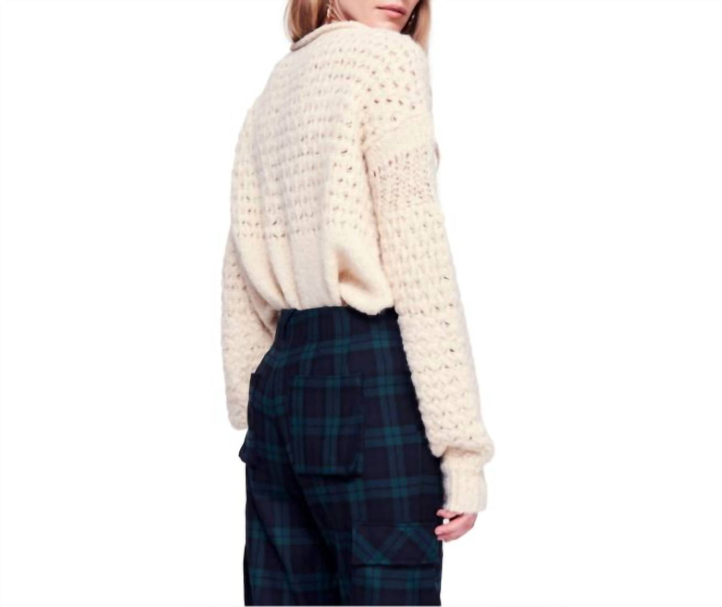 Free People - Crochet Wool Blend Pullover Sweater Cream