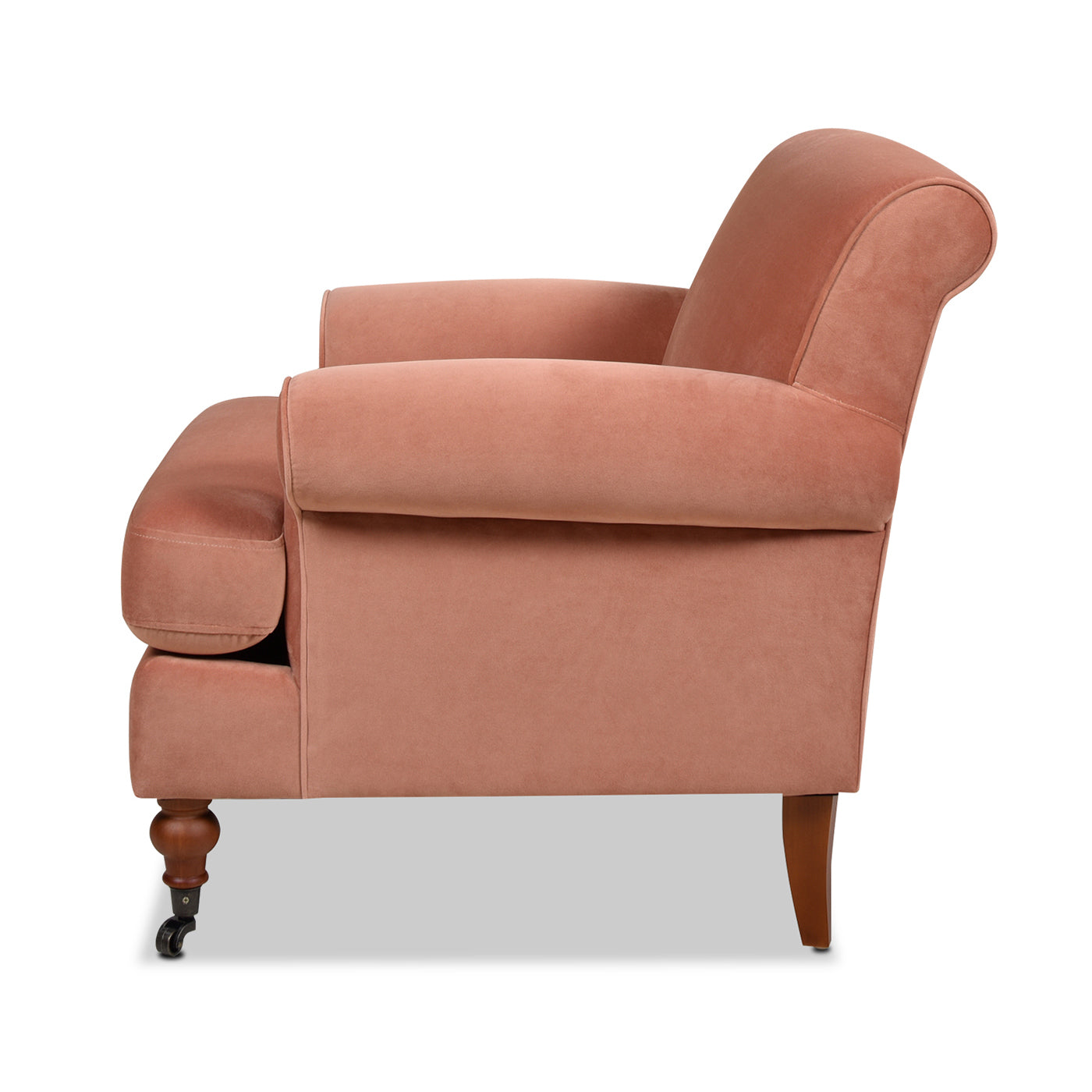 Alana 38" Lawson Accent Arm Chair Metal Casters Peach Orange Velvet